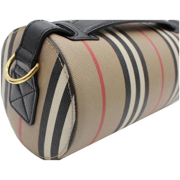 BURBERRY Icon Stripe E-canvas Leather Barrel Shoulder Bag Beige