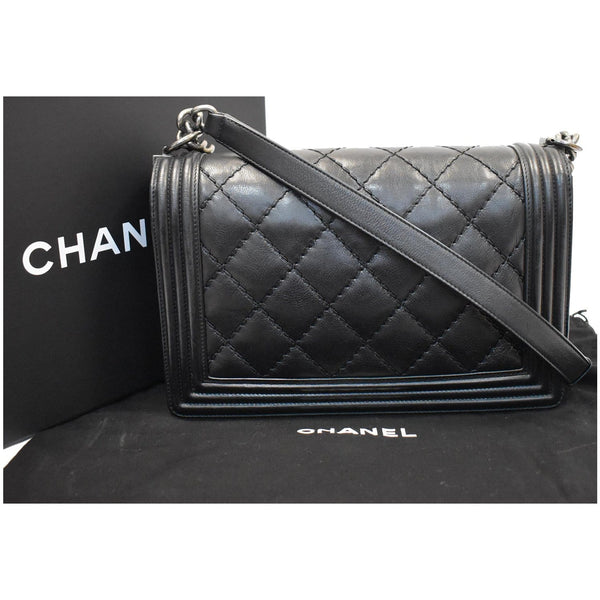CHANEL Double Stitch Boy Flap Medium Calfskin Shoulder Bag Black