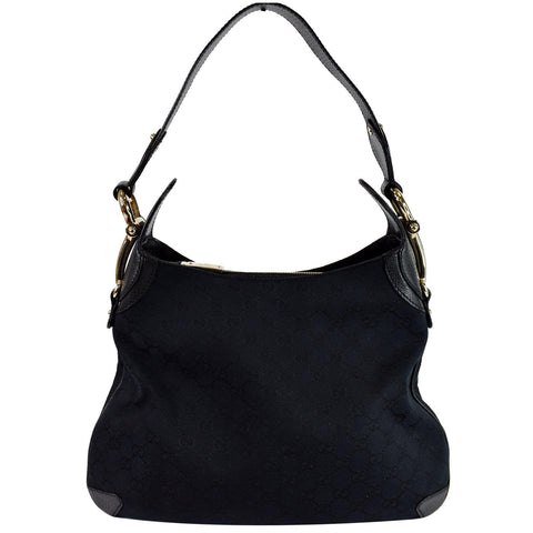 GUCCI Creole Monogram Leather Hobo Bag Black 145826