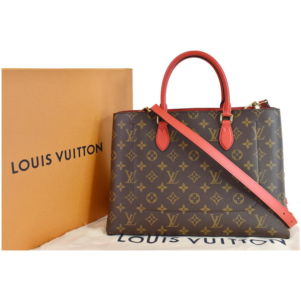 LOUIS VUITTON Flower Monogram Canvas Tote Bag Brown/Red