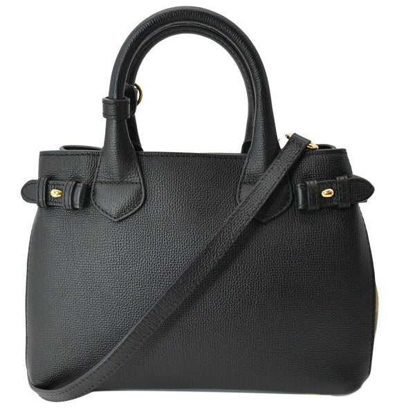 BURBERRY Derby Banner Small House Check Leather Tote Shoulder Bag Black
