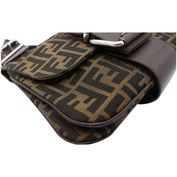 FENDI Zucca Canvas Buckle Shoulder Bag Tobacco Brown