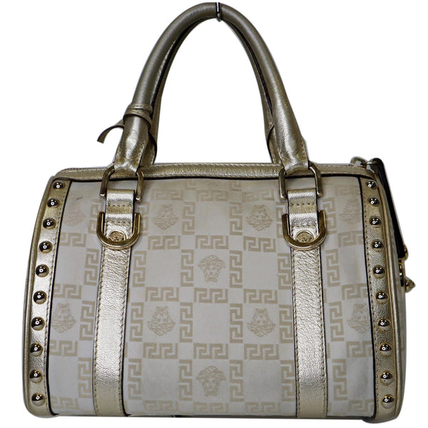 VERSACE Snap Out Of It Medusa Jacquard Boston Handbag Silver