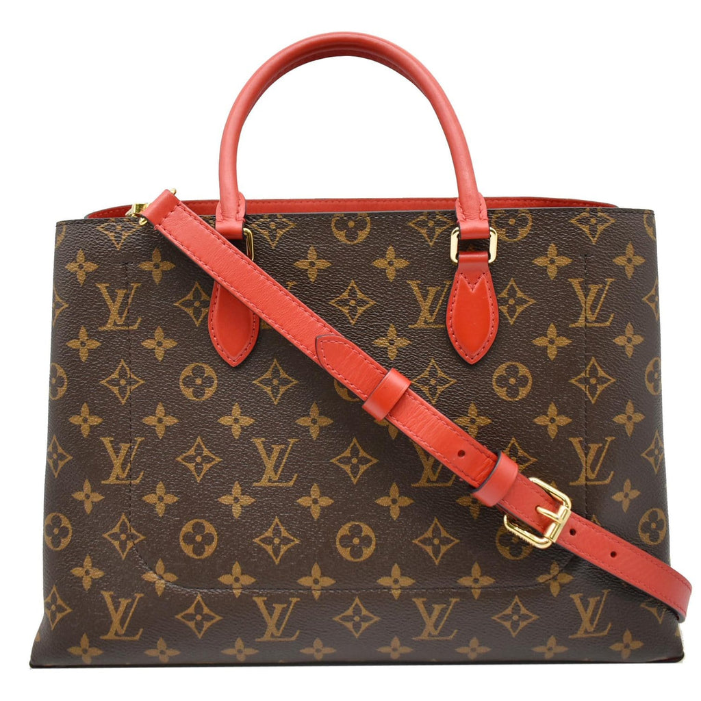 Authentic Louis Vuitton Flower Monogram Tote Red With Strap AH0189 France  Bag