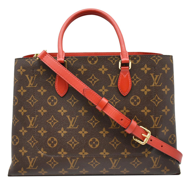 LOUIS VUITTON Flower Monogram Canvas Tote Shoulder Bag Red