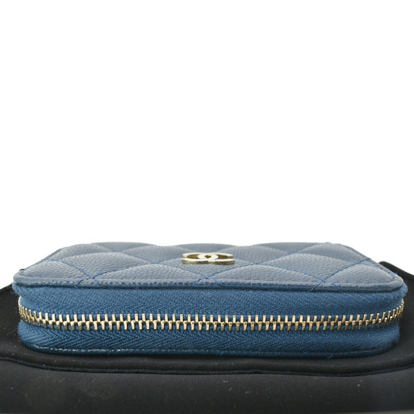 CHANEL Caviar Quilted Small Zip Around Wallet Blue