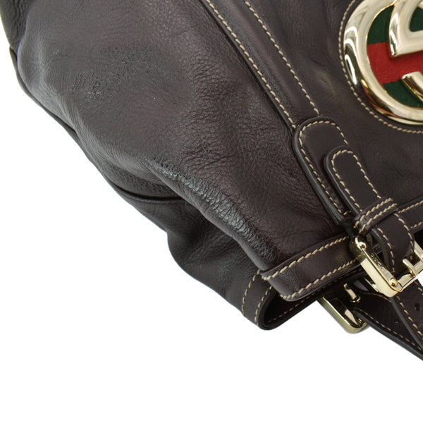 GUCCI Britt Leather Tote Bag Dark Brown 162094