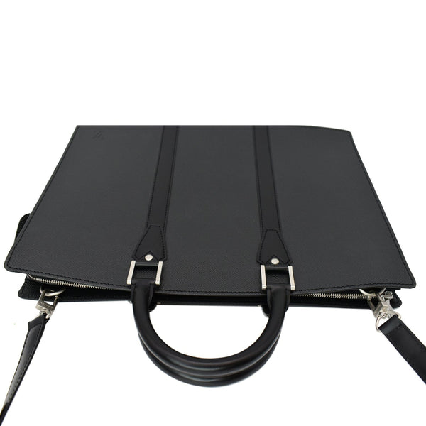 LOUIS VUITTON Lozan Taiga Leather Briefcase Shoulder Bag Black