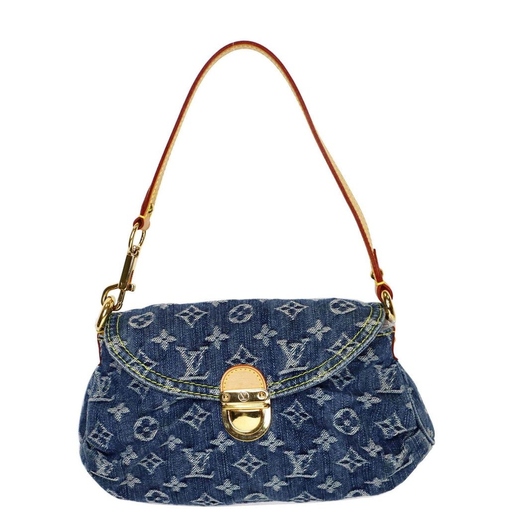 Louis Vuitton Blue Monogram Denim Pleaty Handbag Brown Leather Cloth  ref.131113 - Joli Closet