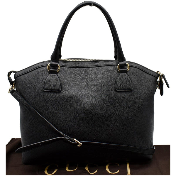 GUCCI Dome Large GG Charm Pebbled Leather Satchel Bag Black 449660