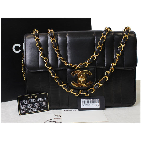 CHANEL Vintage Classic Jumbo Single Flap Vertical Lambskin Shoulder Bag Black