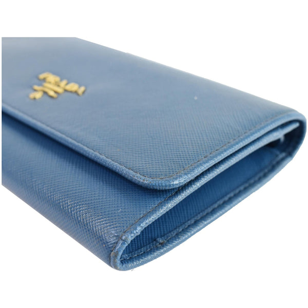 PRADA Saffiano Textured Leather Wristlet Wallet Blue
