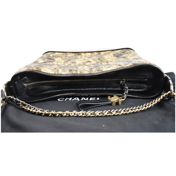 CHANEL Gabrielle Metallic Crumpled Leather Hobo Shoulder Bag Black/Gold