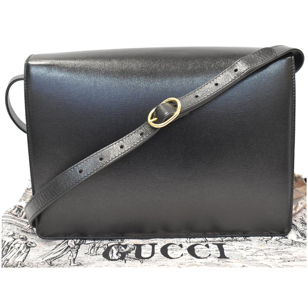 GUCCI Logo Plaque Leather Shoulder Bag Black 589471