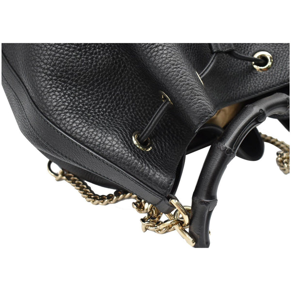 GUCCI Miss Bamboo Medium Leather Bucket Shoulder Handbag Black 387613