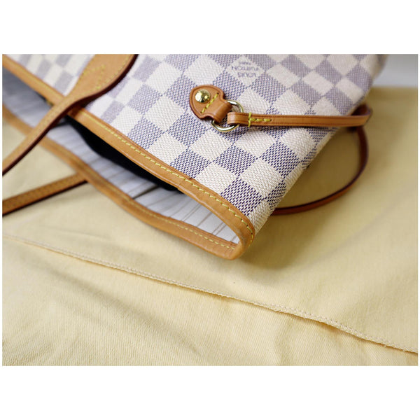 side view LV Neverfull MM Damier Azur Tote Bag
