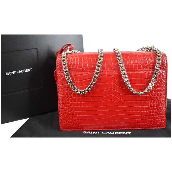 YVES SAINT LAURENT Sunset Medium Crocodile Leather Crossbody Bag Red
