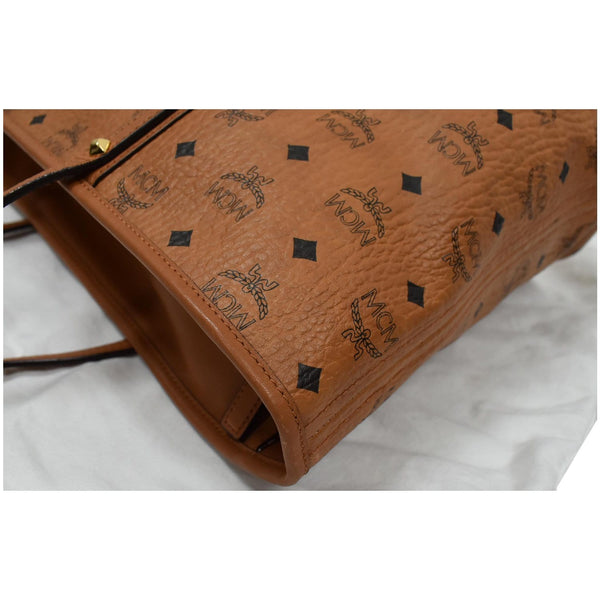 MCM Medium Anya Top Zip Visetos Canvas Shopper Tote Bag Cognac