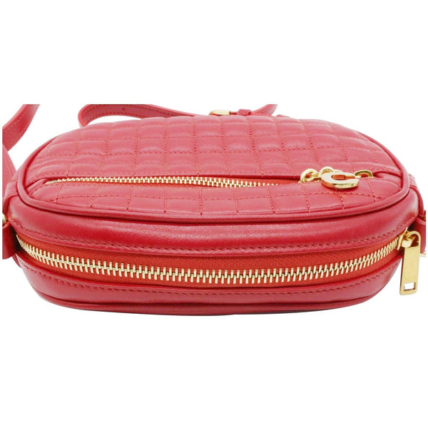 CELINE Women C Charm Small Quilted Calfskin Leather Camera Bag Red