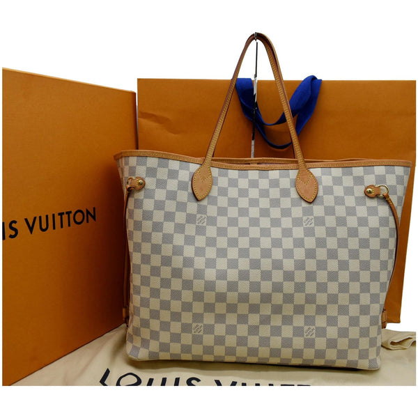 LOUIS VUITTON Neverfull GM Damier Azur Tote Shoulder Bag White