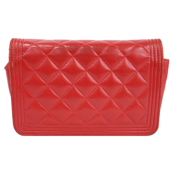 CHANEL Boy Woc Lambskin Leather Wallet On Chain Clutch Bag Red