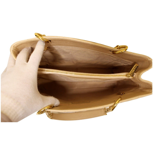 CHANEL Grand Shopping Caviar Leather Tote Shoulder Bag Beige