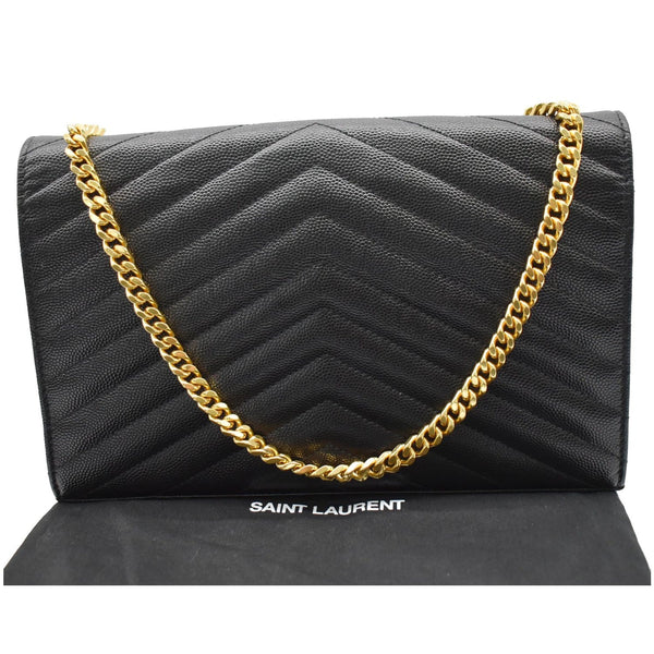 YVES SAINT LAURENT Monogram Envelope Leather Crossbody Chain Wallet Black