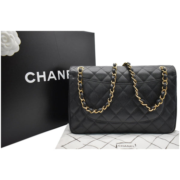 CHANEL Classic Jumbo Double Flap Caviar Leather Shoulder Bag Black