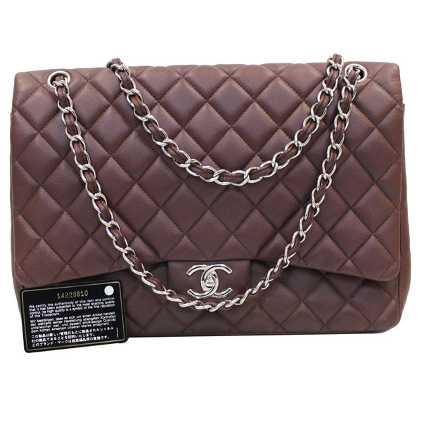 CHANEL Maxi Classic Flap Caviar Leather Shoulder Bag Brown