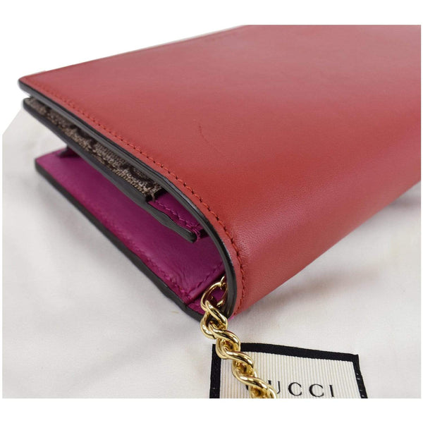 Gucci GG Supreme Chain Wallet Clutch Bag Red For Women - red seams