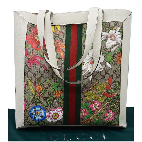 GUCCI Ophidia GG Flora Vertical Shopping Tote Bag White 519335