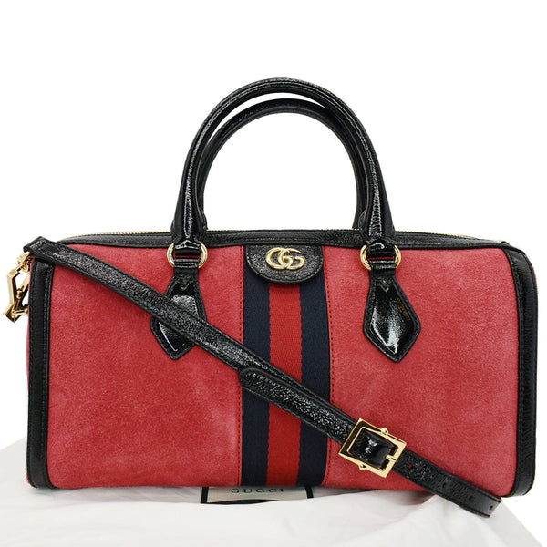 GUCCI Ophidia Medium Suede Top Handle Boston Bag Red 524532