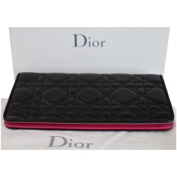 CHRISTIAN DIOR Cannage Lady Dior Charm Leather Wallet Black