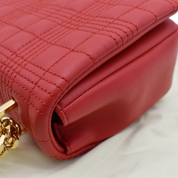 BURBERRY Small Lola Quilted Lambskin Crossbody Bag Primrose Red