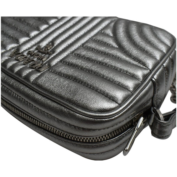 PRADA Diagramme Leather Crossbody Bag Metallic Silver
