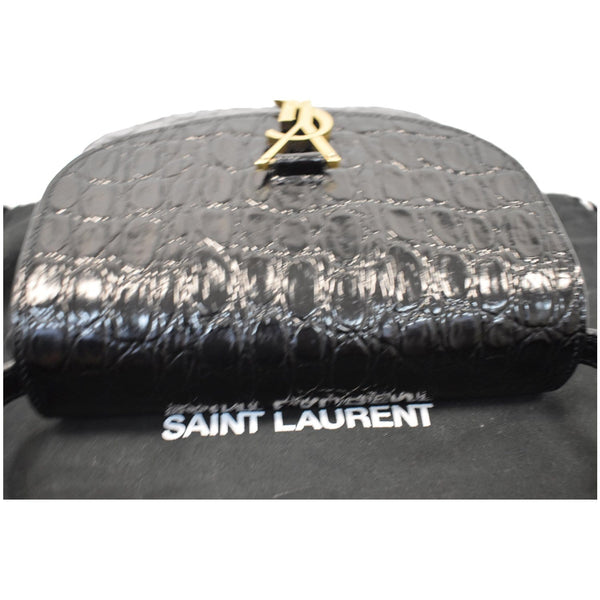 YVES SAINT LAURENT Kaia Small Crocodile Embossed Leather Satchel Bag Black
