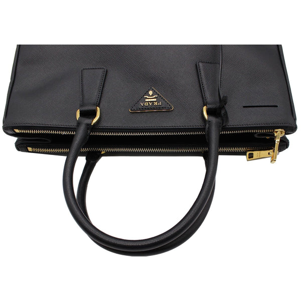 PRADA Saffiano Lux Double-Zip Leather Tote Shoulder Bag Black