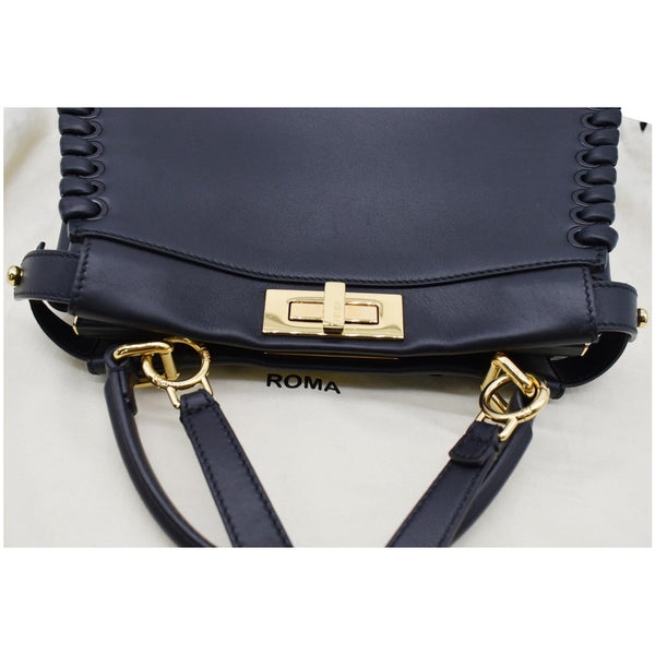 FENDI Peekaboo Medium Whipstitch Leather Satchel Shoulder Bag Black
