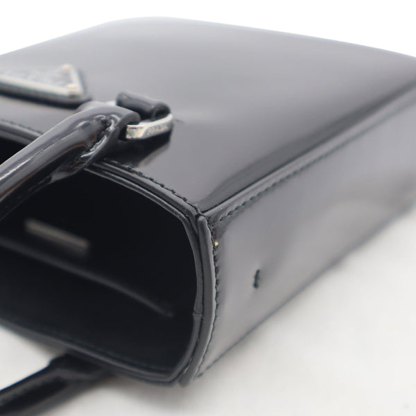 Prada Small Brushed Leather Tote Shoulder Bag Black - DDH