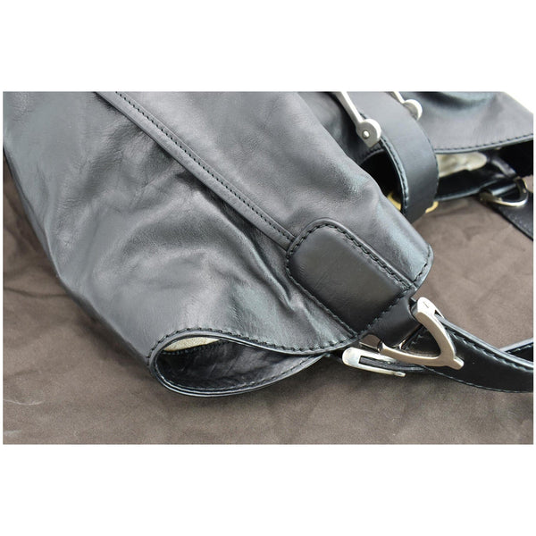 GUCCI Soft Stirrup Leather Shoulder Bag Black 296856