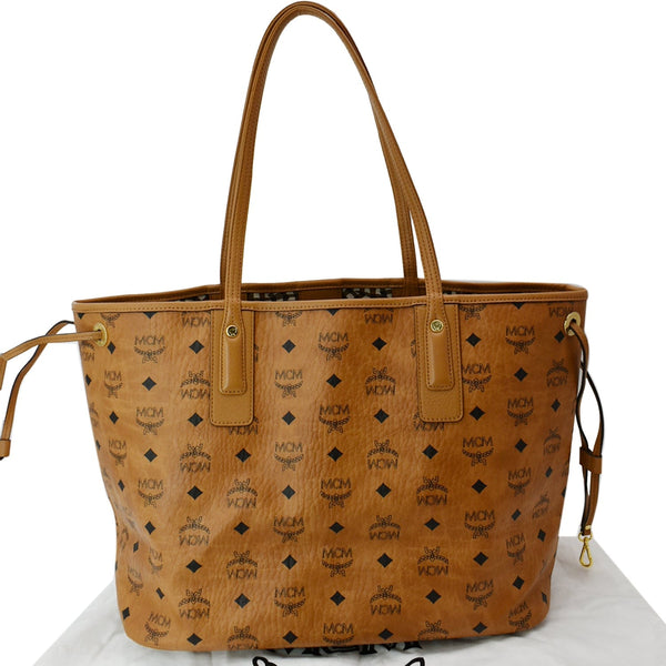 MCM Reversible Liz Medium Visetos Canvas Shopper Tote Bag Cognac