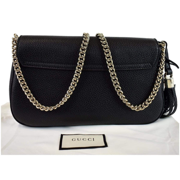Gucci Soho Chain Flap Leather Shoulder Bag Black - silver chain | DDH