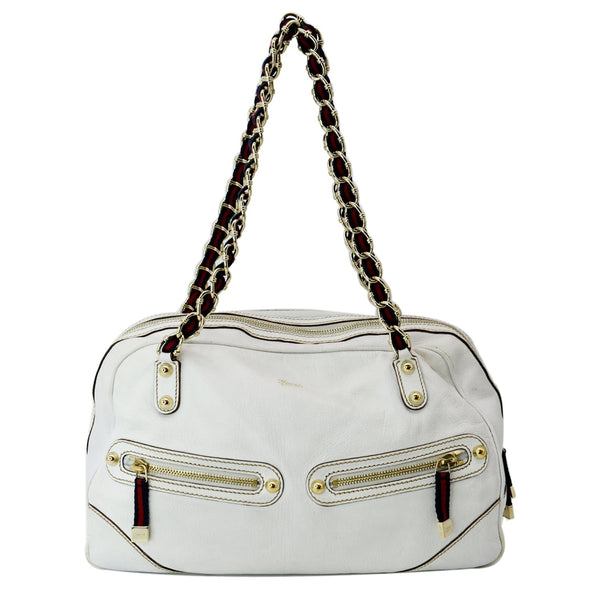 GUCCI Capri Large Leather Bowler Bag White 153013
