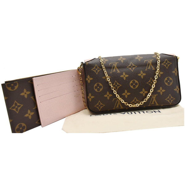 LOUIS VUITTON Pochette Felicie Dog Monogram Chain Crossbody Bag Brown