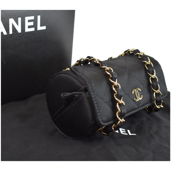 CHANEL Sac Divers Quilted Satin Baguette Bag Black