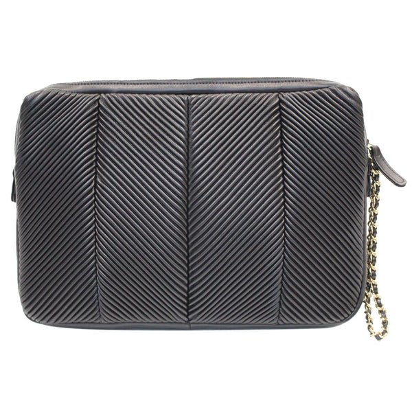 Chanel Large CC Zip Chain Lambskin Leather Clutch Black