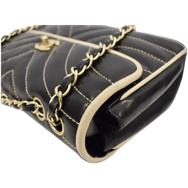 CHANEL Chevron Contrast Quilted Lambskin Flap Shoulder Bag Black