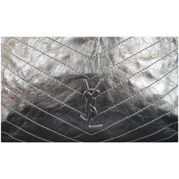 YVES SAINT LAURENT Niki Large Crinkle Leather Shopper Tote Bag Black