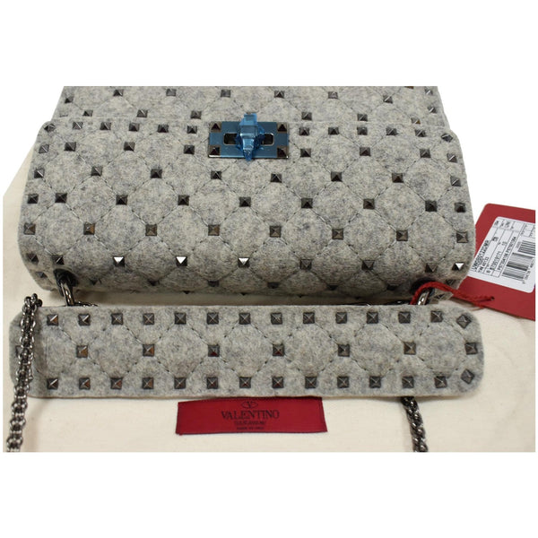 Valentino Garavani Rockstud Spike Chain Canvas Crossbody Bag Grey