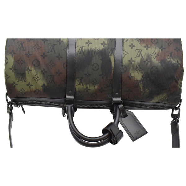 LOUIS VUITTON Keepall 50 Bandouliere Camouflage Nylon Monogram Travel Bag Black